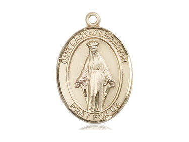 14kt Solid Gold Our Lady of Lebanon Medal Pendant 1 x 3/4 inch by Bliss Manufacturing