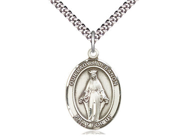 Sterling Silver Our Lady of Lebanon Medal Necklace 1 x 3/4 inch with 24 inch chain by Bliss USA