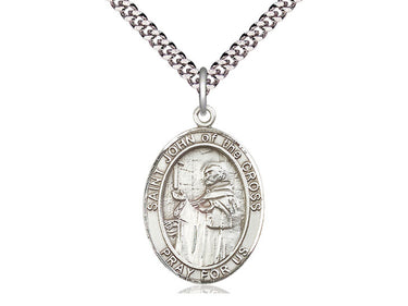 Sterling Silver St. John of the Cross patron saint medal necklace 1 inch by 3/4 inch on 24 inch curb chain by Bliss Manufacturing