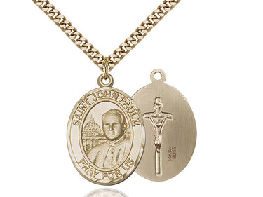 14kt Gold Filled St. John Paul II patron saint medal necklace 1 inch by 3/4 inch on 24 inch chain by Bliss