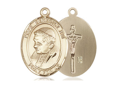 14kt Solid Gold Pope Benedict XVI Medal Pendant 1 x 3/4 inch Handcrafted by Bliss