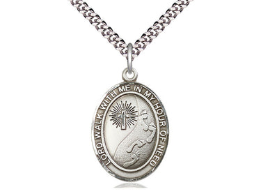 Sterling silver footprints cross necklace with 1 x 3/4 inch pendant and 24 inch chain by Bliss