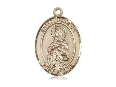 14kt solid gold St. Matilda patron saint medal pendant 1 inch by 3/4 inch medium size by Bliss Manufacturing