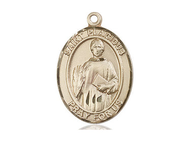 14kt solid gold St. Placidus patron saint medal pendant, 1x3/4 inch, handcrafted by Bliss Manufacturing USA