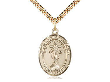 Medium 14kt Gold Filled Our Lady of All Nations Catholic Medal Necklace 1 x 3/4 inch with 24 inch chain by Bliss