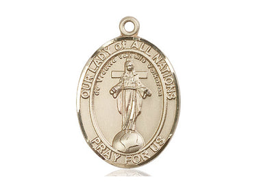 14kt Solid Gold Our Lady of All Nations Medium Medal Pendant 1 x 3/4 inch handmade by Bliss USA
