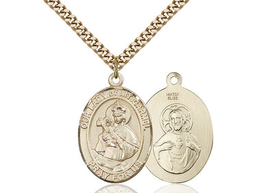 14kt Gold Filled Our Lady of Mount Carmel Catholic Medal Necklace 1 inch x 3/4 inch with 24 inch Curb Chain by Bliss