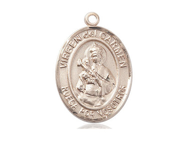 14kt Solid Gold Virgen del Carmen Medal Pendant 1 x 3/4 inches handcrafted by Bliss Manufacturing
