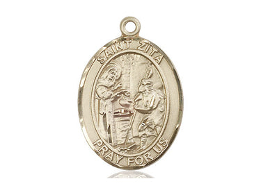14kt Solid Gold St. Zita patron saint medal pendant 1 x 3/4 inch by Bliss