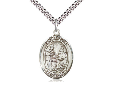Sterling Silver St. Zita Patron Saint Medal Necklace 1 x 3/4 inch with 24 inch chain by Bliss Manufacturing