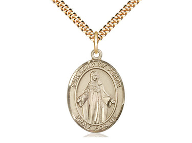 14kt Gold Filled Medium Our Lady of Peace Medal Necklace 1 x 3/4 with 24 inch chain by Bliss