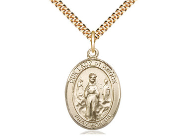 14kt Gold Filled Our Lady of Knock Medal Necklace 1 inch x 3/4 inch pendant on 24 inch curb chain handmade by Bliss