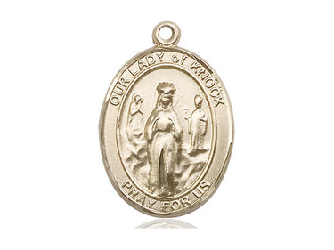 14kt Solid Gold Our Lady of Knock Catholic Medal Pendant 1 x 3/4 inch by Bliss Manufacturing