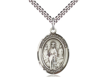 Sterling Silver Our Lady of Knock Medal Necklace 1 inch x 3/4 inch pendant on 24 inch chain handcrafted by Bliss