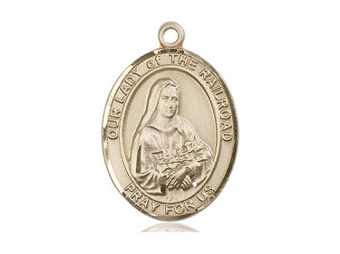 Medium 14kt solid gold Our Lady of the Railroad Catholic medal pendant by Bliss Manufacturing