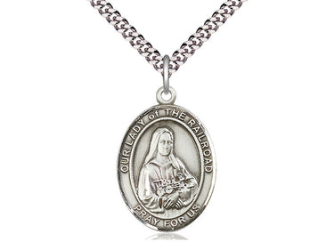 Sterling Silver Our Lady of the Railroad Pendant Necklace 1 inch x 3/4 inch on 24 inch chain by Bliss