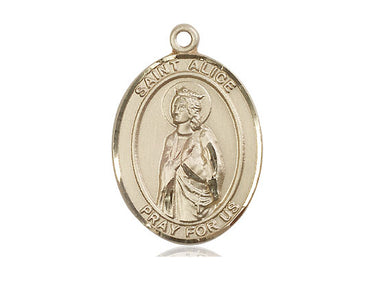 14kt solid gold St. Alice patron saint medal pendant, 1 inch by 3/4 inch, handcrafted by Bliss