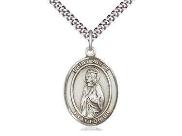 Sterling silver St. Alice patron saint medal necklace with 24 inch curb chain, handcrafted by Bliss