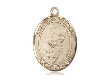 14kt Solid Gold Blessed Trinity Catholic medal pendant 1 inch by 3/4 inch by Bliss Manufacturing