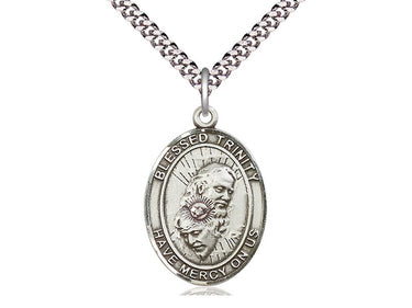 Sterling Silver Blessed Trinity Catholic pendant necklace with 24 inch chain by Bliss Manufacturing