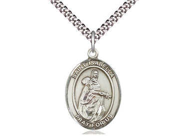 Sterling Silver St. Isabella of Portugal Patron Saint Medal Necklace 1x3/4 inch with 24 inch Curb Chain by Bliss