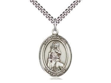 Sterling silver St. Rachel medium patron saint medal necklace with 24 inch chain by Bliss Manufacturing