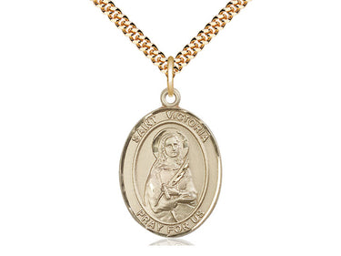 14kt Gold Filled St. Victoria Patron Saint Medal Necklace 1x3/4 inch on 24 inch chain by Bliss Manufacturing