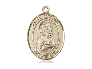 14kt Solid Gold St. Victoria Catholic patron saint medal pendant 1 inch by 3/4 inch handcrafted by Bliss