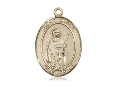 14kt solid gold St. Grace patron saint medal pendant 1 inch by 3/4 inch handcrafted USA Bliss Manufacturing