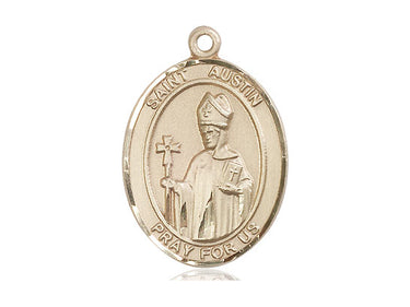 14kt solid gold St. Austin patron saint medal pendant, 1 inch by 3/4 inch, handcrafted in USA by Bliss Manufacturing