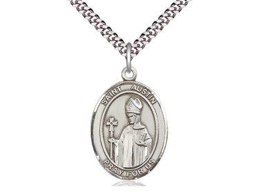 Sterling Silver St. Austin Augustine Catholic patron saint medal necklace, 1 inch pendant on 24 inch chain, handcrafted by Bliss Manufacturing USA