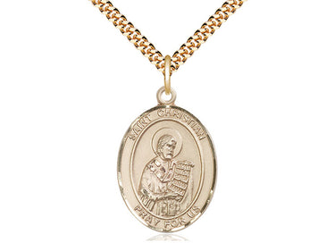 14kt Gold Filled St. Christian Demosthenes Patron Saint Medal Necklace 1x3/4 inch 24 inch Chain Bliss