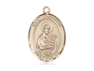 14kt Solid Gold St. Christian Demosthenes Patron Saint Medal Pendant 1x3/4 inch Bliss Manufacturing