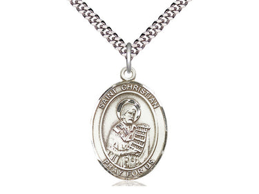 Sterling Silver St. Christian Demosthenes Patron Saint Medal Necklace 1x3/4 inch 24 inch Chain Bliss