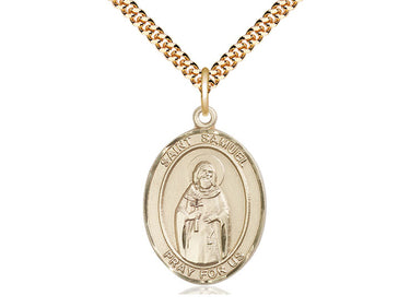 Gold Filled St. Samuel Patron Saint Medal Necklace 1 x 3/4 inches on 24 inch chain by Bliss