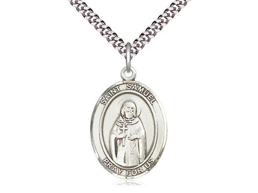 Sterling Silver St. Samuel Patron Saint Medal Necklace 1 x 3/4 inches on 24 inch chain by Bliss