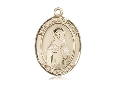14kt solid gold St. Hildegard von Bingen medal pendant, 1 x 3/4 inches, handcrafted by Bliss Manufacturing