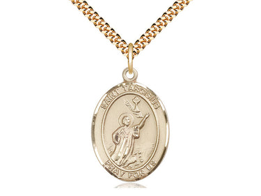 14kt Gold Filled St. Tarcisius Medium Patron Saint Medal Necklace 1 inch by 3/4 inch with 24 inch Chain by Bliss