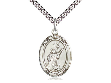 Sterling Silver St. Tarcisius Medium Patron Saint Medal Necklace 1 inch by 3/4 inch with 24 inch Chain by Bliss