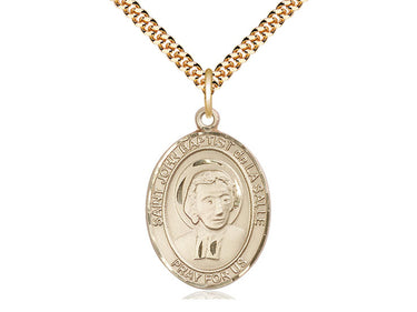 14kt gold filled St. John Baptist de La Salle patron saint medal necklace with 24 inch chain by Bliss