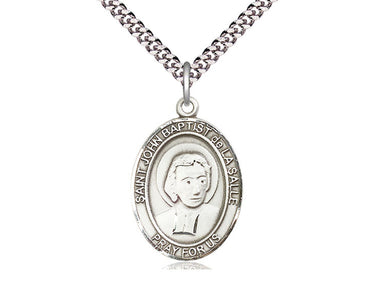 Sterling silver St. John Baptist de La Salle patron saint medal necklace with 24 inch chain by Bliss
