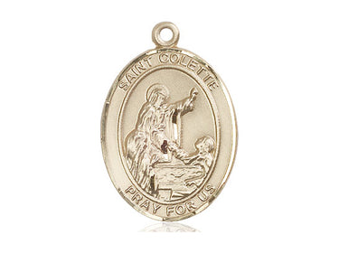 14kt Solid Gold St. Colette Patron Saint Medal Pendant 1x3/4 inch Bliss Manufacturing