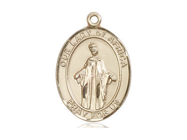 14kt solid gold Our Lady of Africa medal pendant, 1 inch by 3/4 inch, handcrafted by Bliss Manufacturing