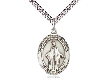 Sterling silver Our Lady of Africa medal necklace, 1 inch medal with 24 inch curb chain, by Bliss
