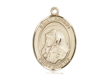14kt solid gold St. Bruno patron saint medal pendant, 1 inch by 3/4 inch, handcrafted by Bliss Manufacturing USA