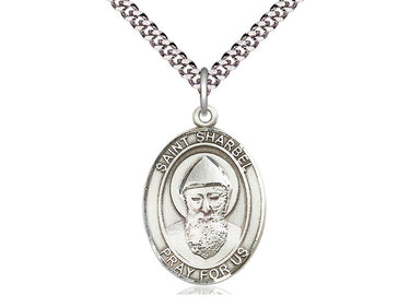 Sterling Silver St. Sharbel patron saint medal necklace with 24 inch chain by Bliss Manufacturing USA