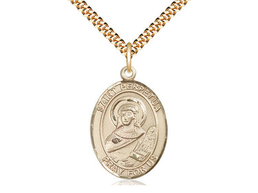 14kt Gold Filled St. Perpetua patron saint medal necklace with 24 inch chain, handcrafted by Bliss Manufacturing USA