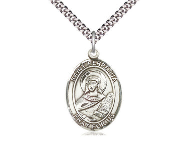 Sterling Silver St. Perpetua Catholic patron saint medal necklace 1 x 3/4 inches with 24 inch chain by Bliss Manufacturing