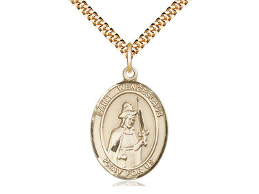 14kt gold filled St. Wenceslaus patron saint medal necklace 1x3/4 inch with 24 inch chain by Bliss USA