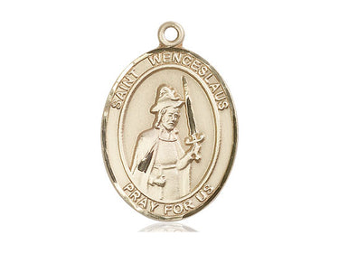 14kt solid gold St. Wenceslaus patron saint medal pendant, 1 x 3/4 inch, handcrafted in USA by Bliss